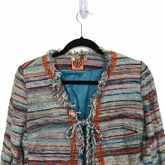 Tory Burch Abageil Yarn Knit Textured Tweed Jacket Size 4 - Picture 4 of 14